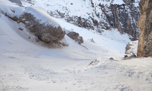 Skitour Cristalloscharte - Zustieg Tiefental, kurz vor der Schlüsselstelle Rückblick