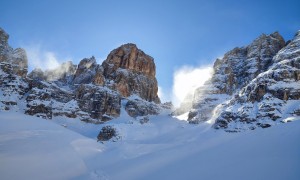 Skitour Cristalloscharte - Abfahrt bei stürmischem Wind