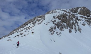 Skitour Seekofel - bei der Ofenscharte mit Blick zum Grat