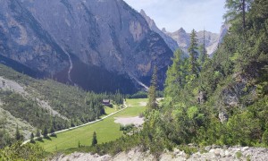 Bergtour Haunold - Abstieg, Blick zur Dreischusterhütte