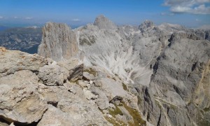 Klettersteig Rotwand - Blick zur Tscheiner- und Rosengartenspitze und Kesselkogel