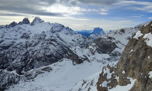 Skitour Pinscharte - Gipfelsieg, Blick zum Monte Cristallo und Monte Pelmo