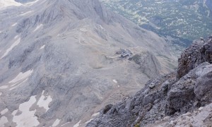Klettersteig Triglav - Gipfelsieg, Blick zum Triglavhaus