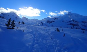 Skitour Dreieckspitze - Aufstieg, Blick zum Hochgall, Wildgall, Magerstein, Schneebiger Nock