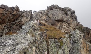 Bergtour Mulleter Seichenkopf - Abstieg Südgrat, seilversicherte Stelle