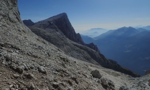 Klettersteig Pala & Vezzana - Abstieg Blick zur Bergstation Rosetta