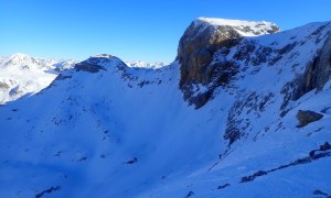 Skitour Kleine Gaisl - Aufstieg, Rückblick Steilhang und Blick zum Roten Turm
