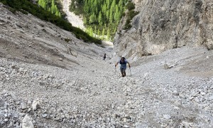 Bergtour Gamsalplspitze - Aufstieg, Rückblick Schuttrinne
