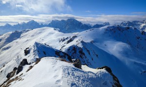 Skitour Hollbrucker Kreuz - Gipfelsieg, Rückblick Grat