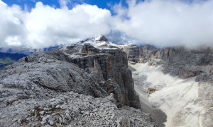 Klettersteig Boeseekofel - Schlussaufstieg, Blick zum Piz Boé und in das Mittagstal