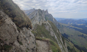 Bergtour Säntis - Aufstieg, Blick zu den Altenalptürme und zum Säntis