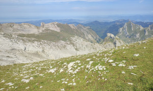 Bergtour Säntis - Abstieg, Blick zum Aufstiegsweg