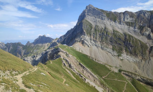 Bergtour Säntis - Abstieg, Blick zum Rotsteinpass mit Altmann