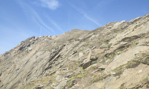 Bike-Bergtour Merbspitze - Abstieg, Rückblick Gipfel